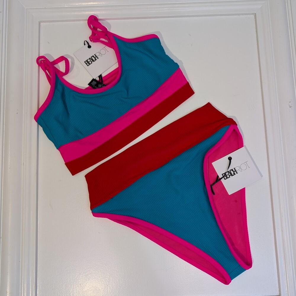 Beach Riot Blue Pink Red Two-Piece One-Piece Style Swim Set